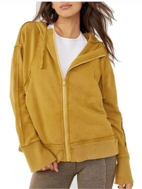 Free People FP Movement Only One Zip Hoodie in a mustard yellow color